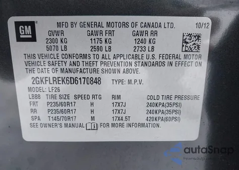 2013 GMC Terrain Sle-1 z USA, uszkodzony, nr VIN 2GKFLREK6D6170848